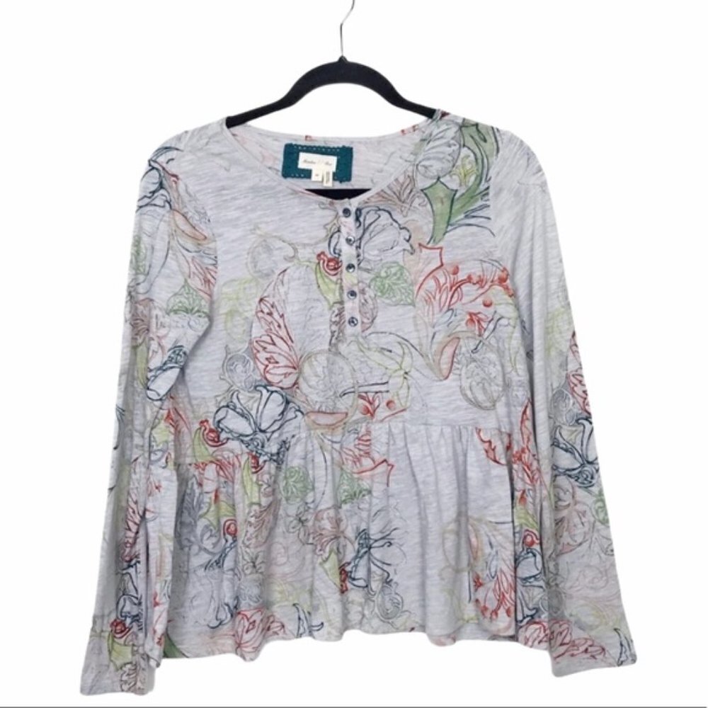 Meadow Rue Gray Floral Top